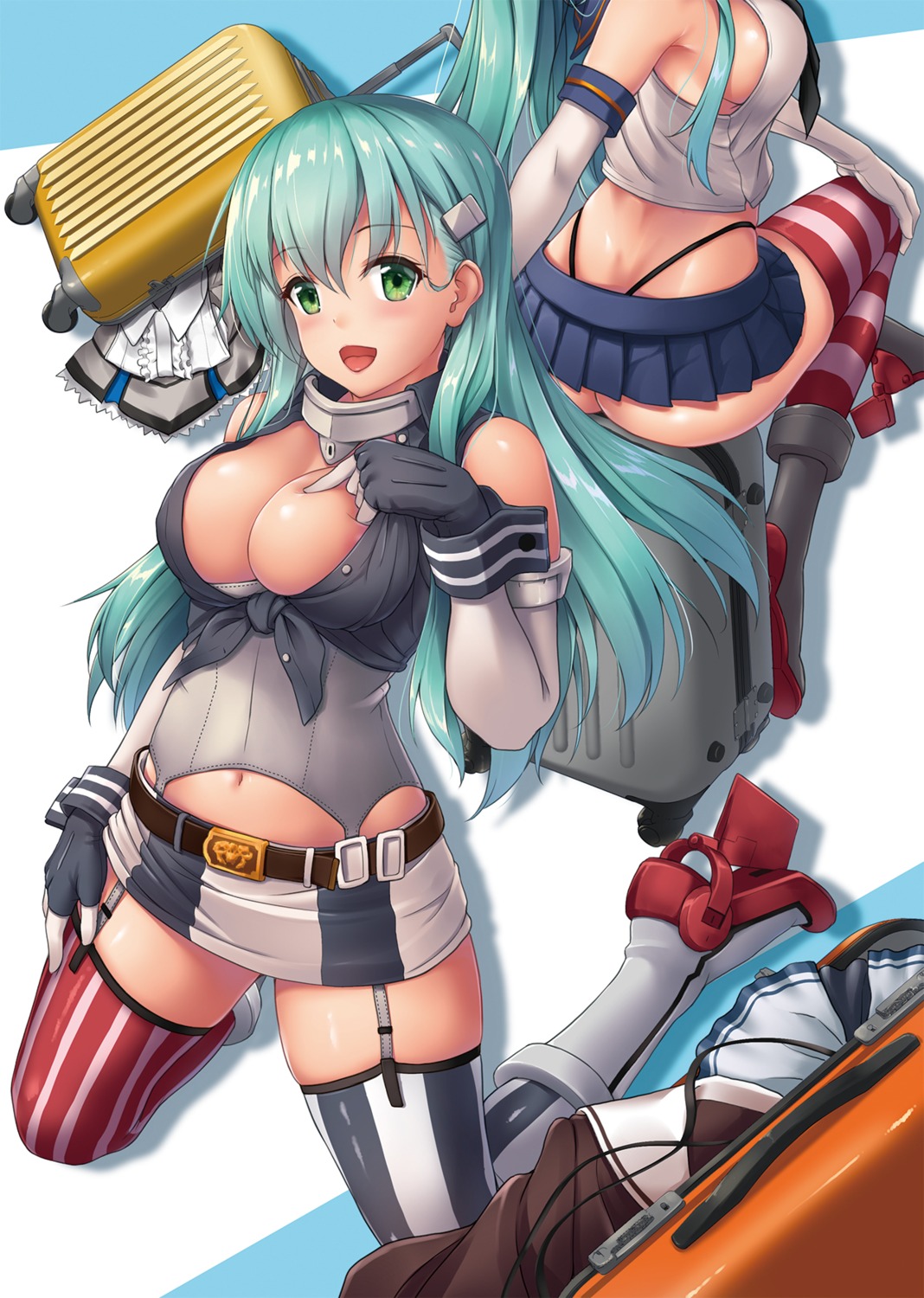 ass awa_yume cosplay heels iowa_(kancolle) kantai_collection no_bra open_shirt pantsu shimakaze_(kancolle) stockings suzuya_(kancolle) thighhighs thong