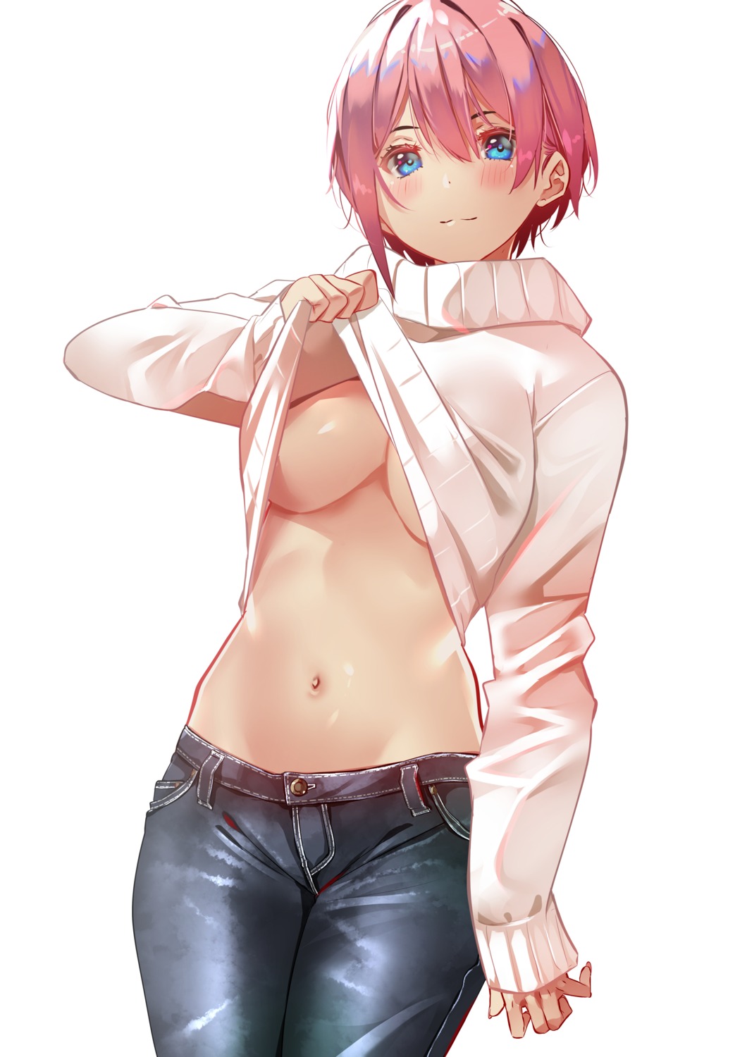 5-toubun_no_hanayome nakano_ichika no_bra shirt_lift sweater sydus undressing