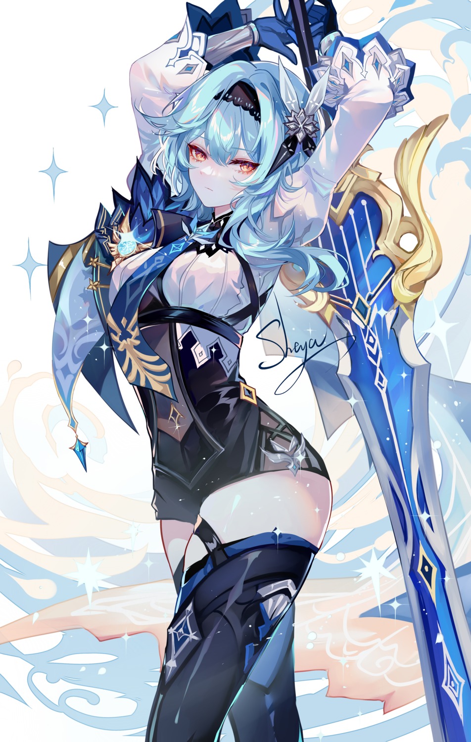 eula garter genshin_impact sheya sword thighhighs