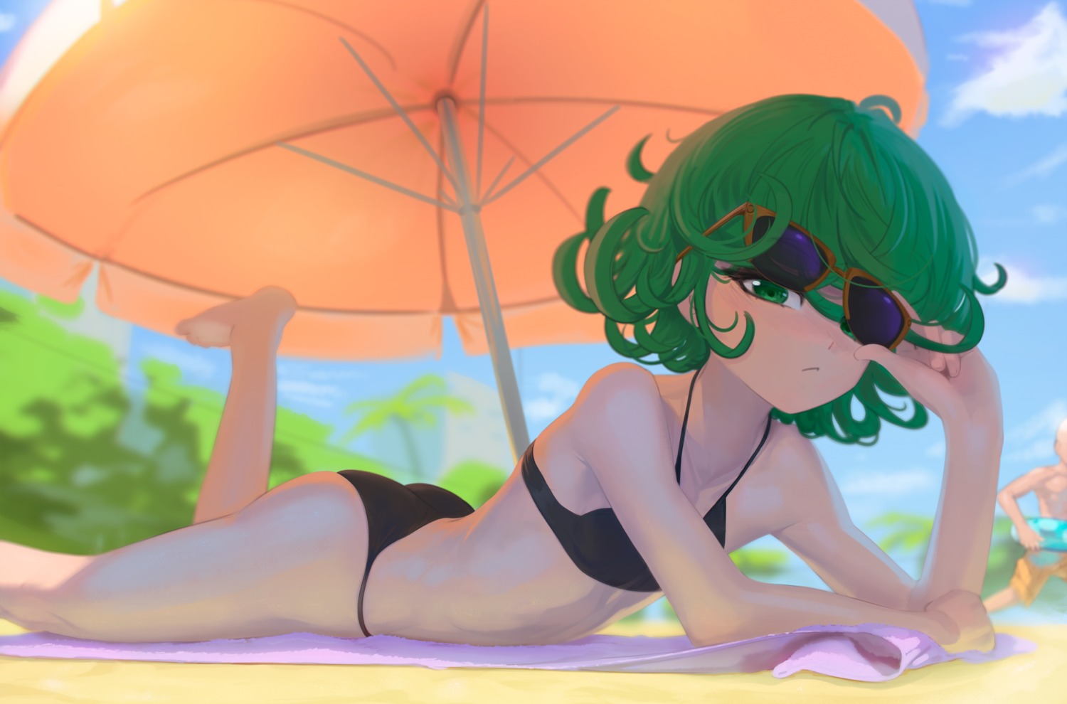 anonimous31 bikini megane one_punch_man saitama swimsuits tatsumaki_(one_punch_man)