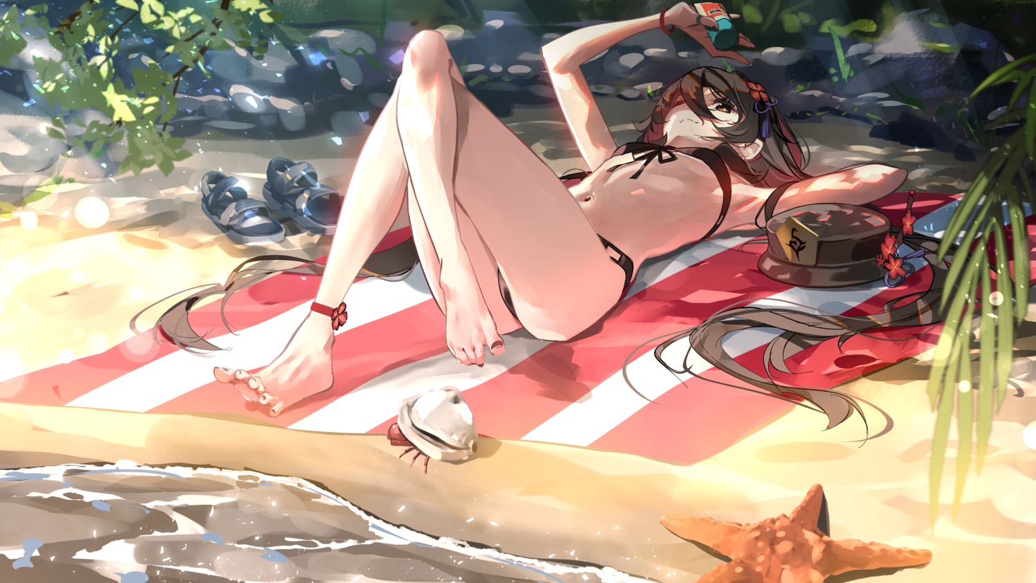 bikini feet genshin_impact hu_tao swimsuits sydus thong