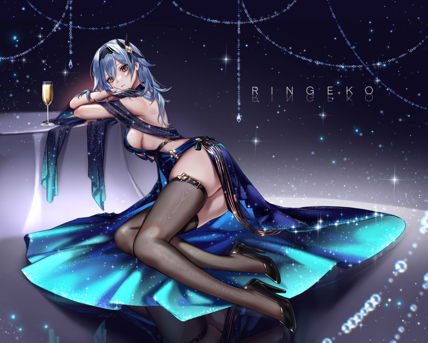 dress eula garter genshin_impact heels no_bra ringeko-chan thighhighs