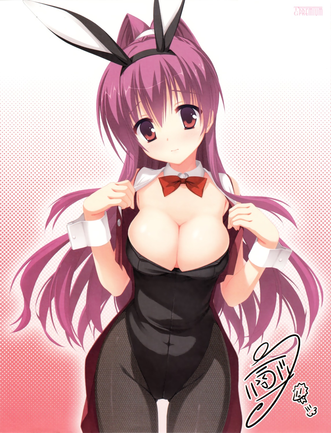 animal_ears autographed bunny_ears bunny_girl cleavage dracu-riot! fishnets inamura_rio kobuichi pantyhose yuzu-soft