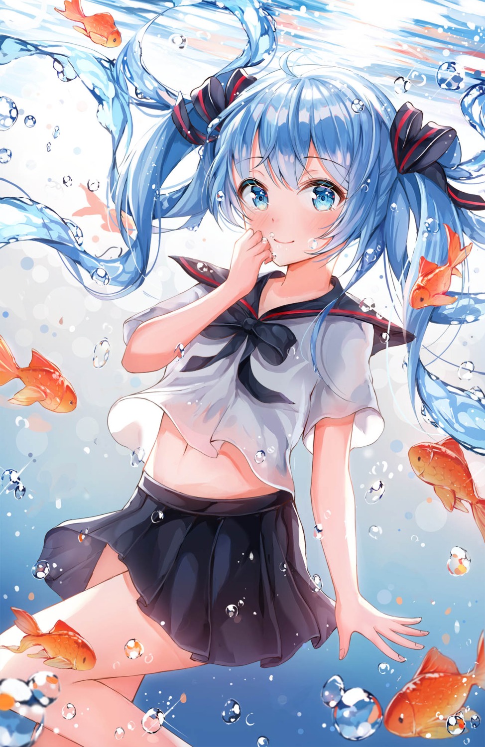 bottle_miku hatsune_miku see_through seifuku shirt_lift skirt_lift ssum_(ehf_dustk) vocaloid wet