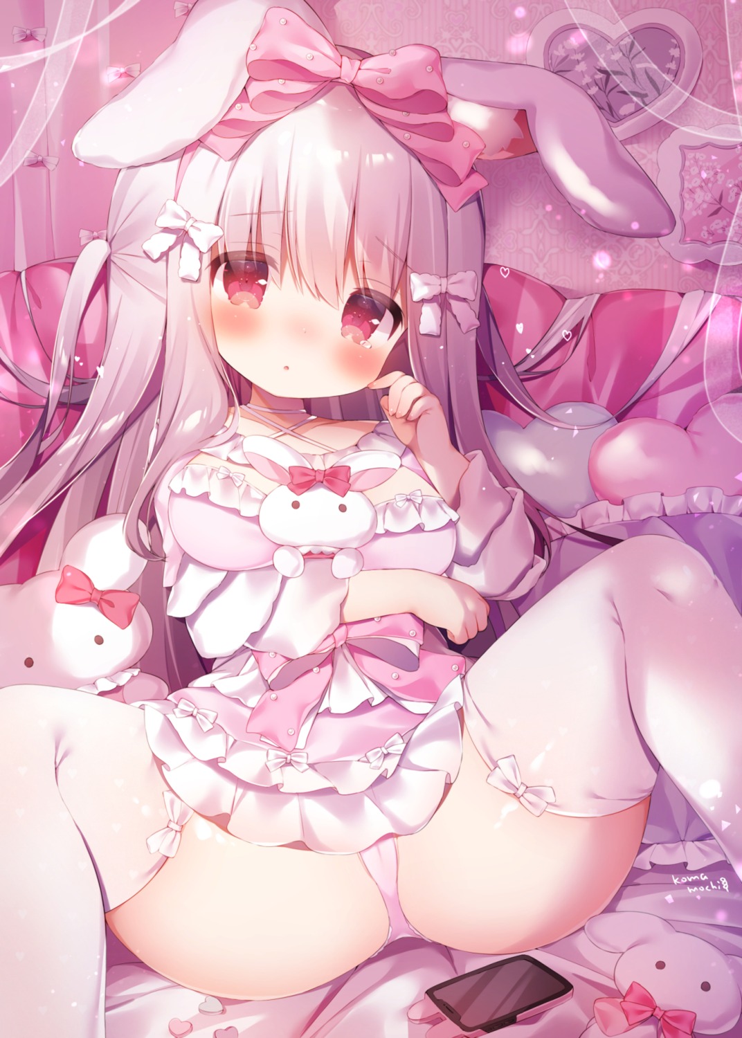 animal_ears bunny_ears cameltoe loli momozu_komamochi pantsu skirt_lift thighhighs