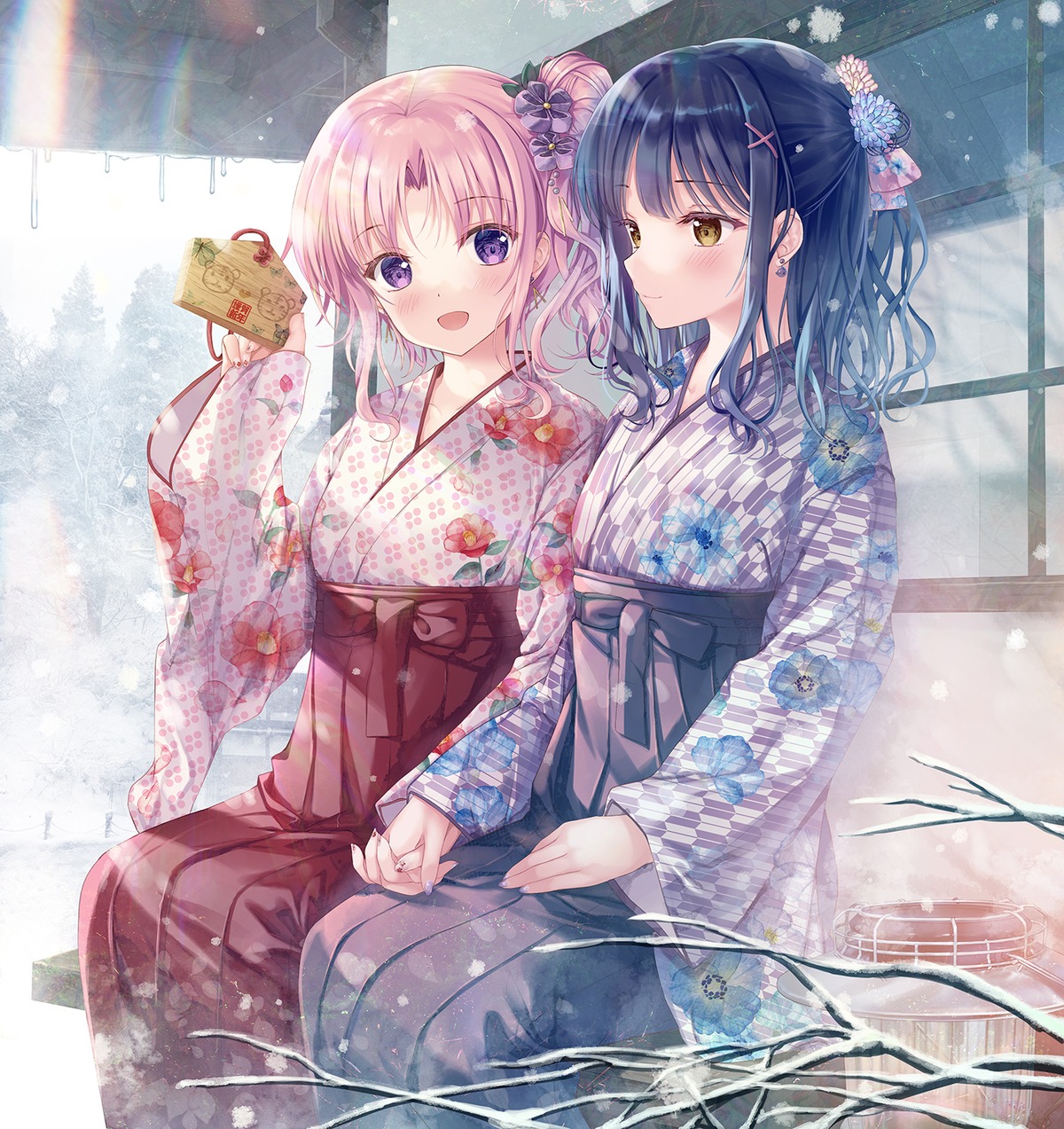 izumi_kaori_(twinbox) japanese_clothes nanami_yuuno twinbox twinbox_school yuri