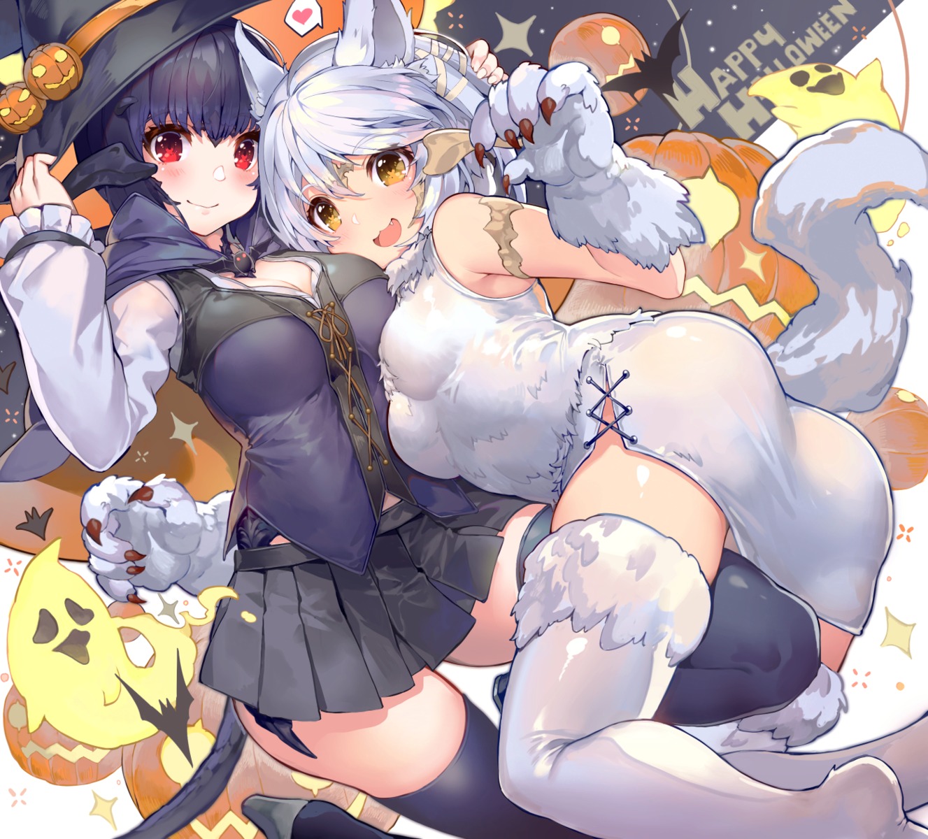 akizone animal_ears ass cleavage dress final_fantasy final_fantasy_xiv halloween heels horns tail thighhighs witch