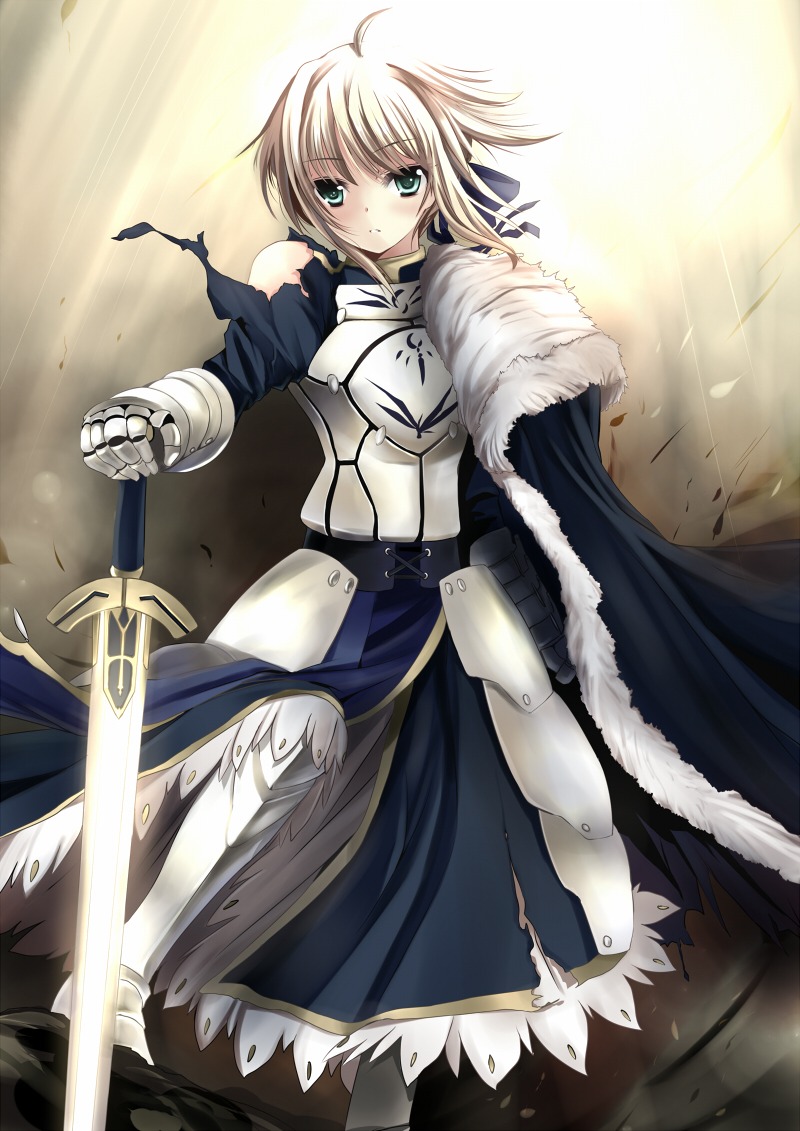 armor fate/stay_night kajuu140 saber sword torn_clothes xephonia