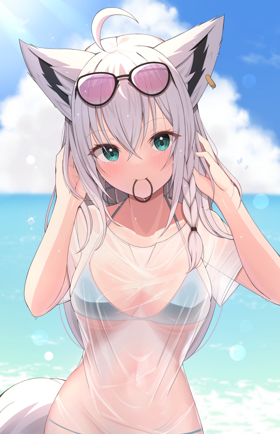 animal_ears bikini hololive hololive_gamers kitsune megane see_through shirakami_fubuki starfox1015 swimsuits tail