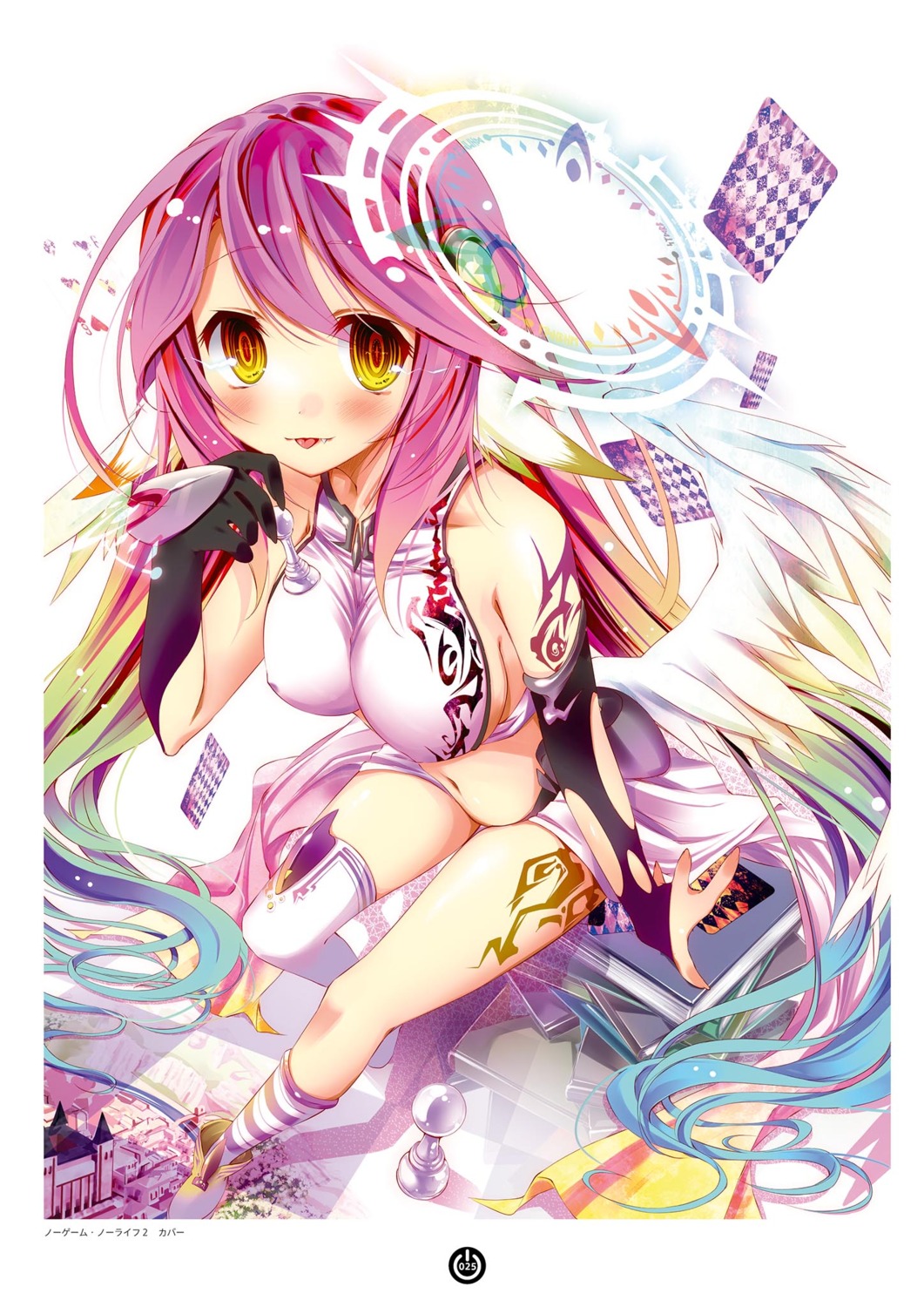 erect_nipples jibril_(no_game_no_life) kamiya_yuu no_game_no_life tattoo thighhighs wings