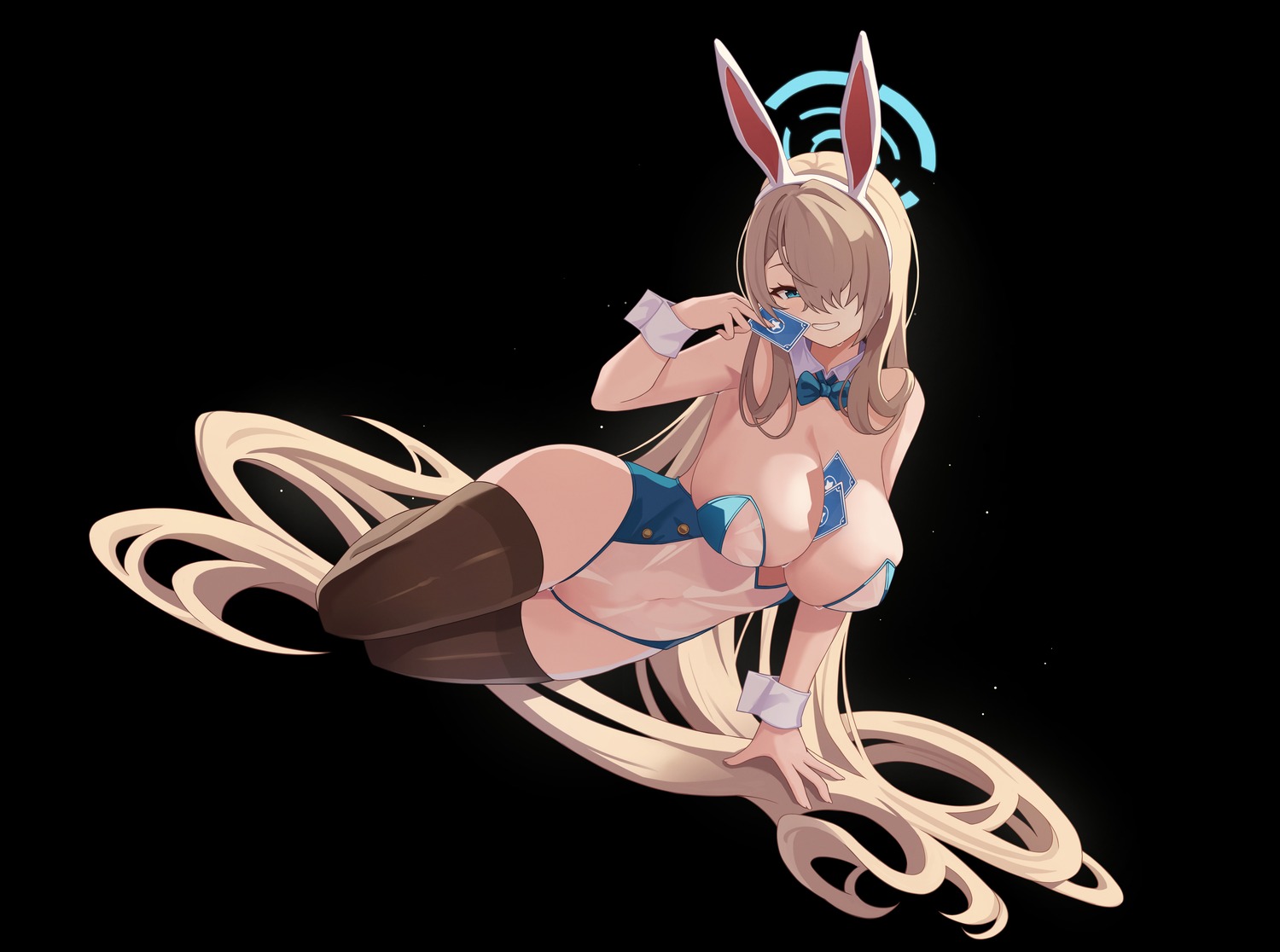 animal_ears blue_archive bunny_ears bunny_girl carritor halo ichinose_asuna no_bra see_through thighhighs