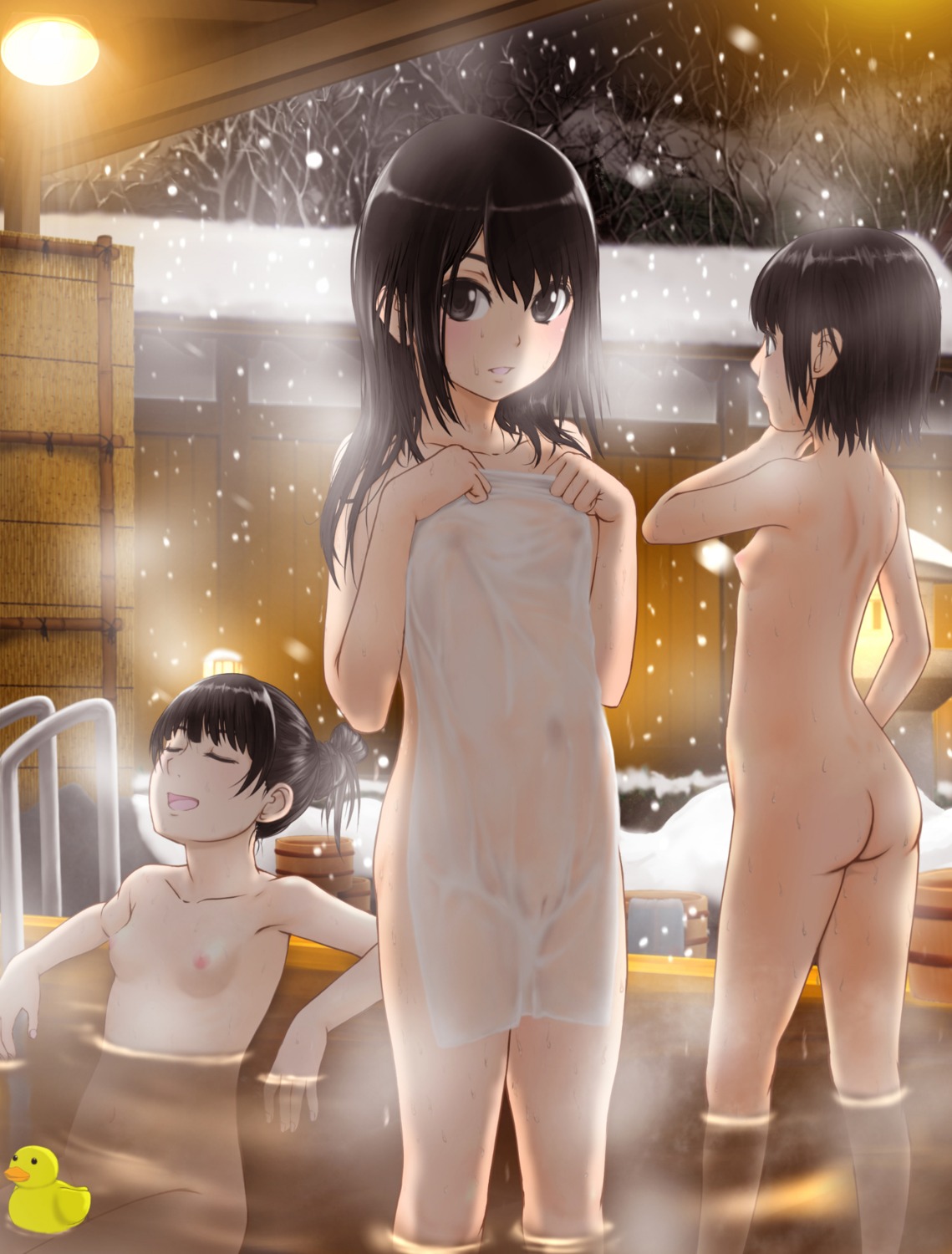 ass bathing higashi_tarou loli naked nipples pussy see_through towel wet