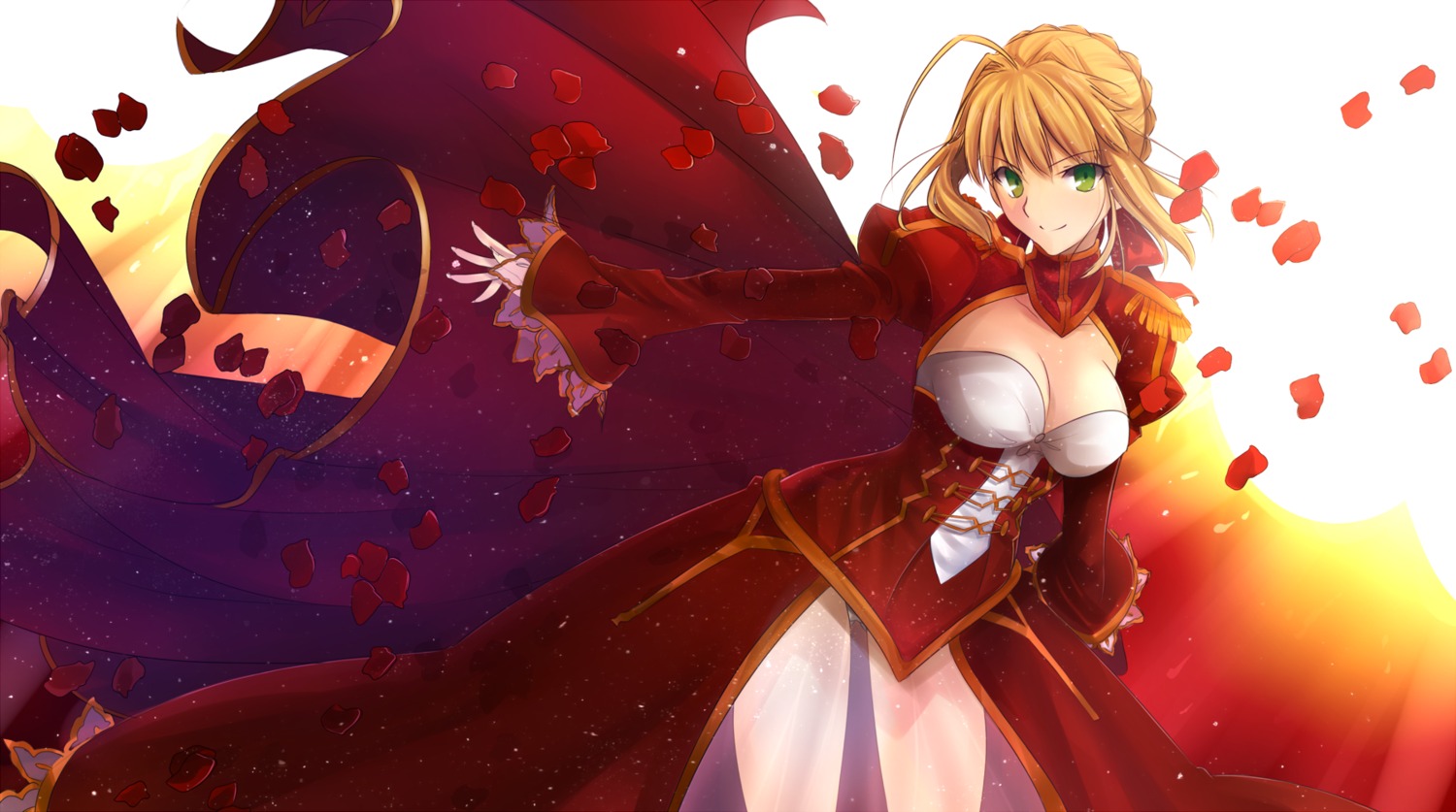 cleavage dress fate/extra fate/stay_night ladymarta pantsu saber_extra see_through thighhighs