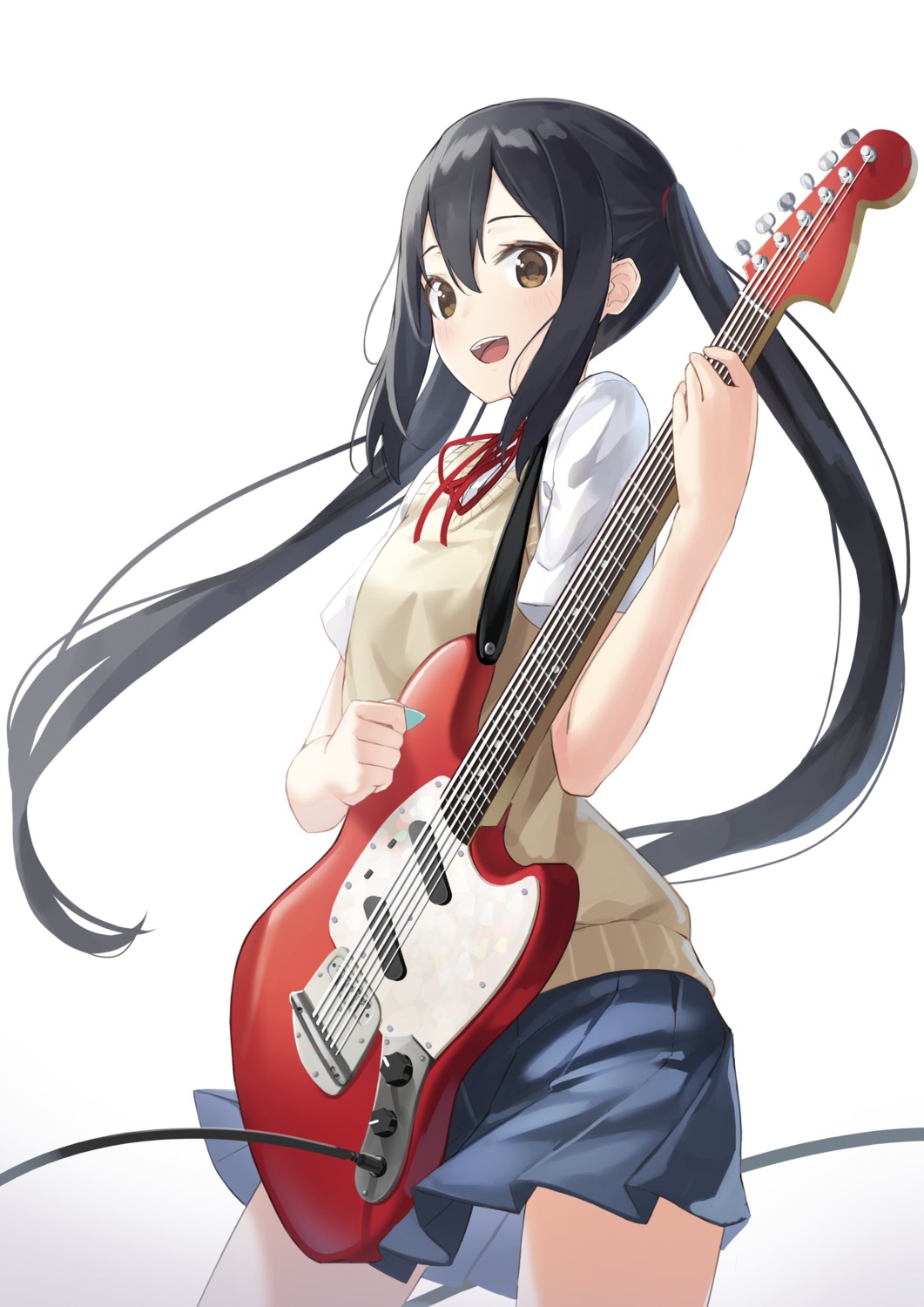 guitar k-on! kimyo nakano_azusa seifuku skirt_lift sweater