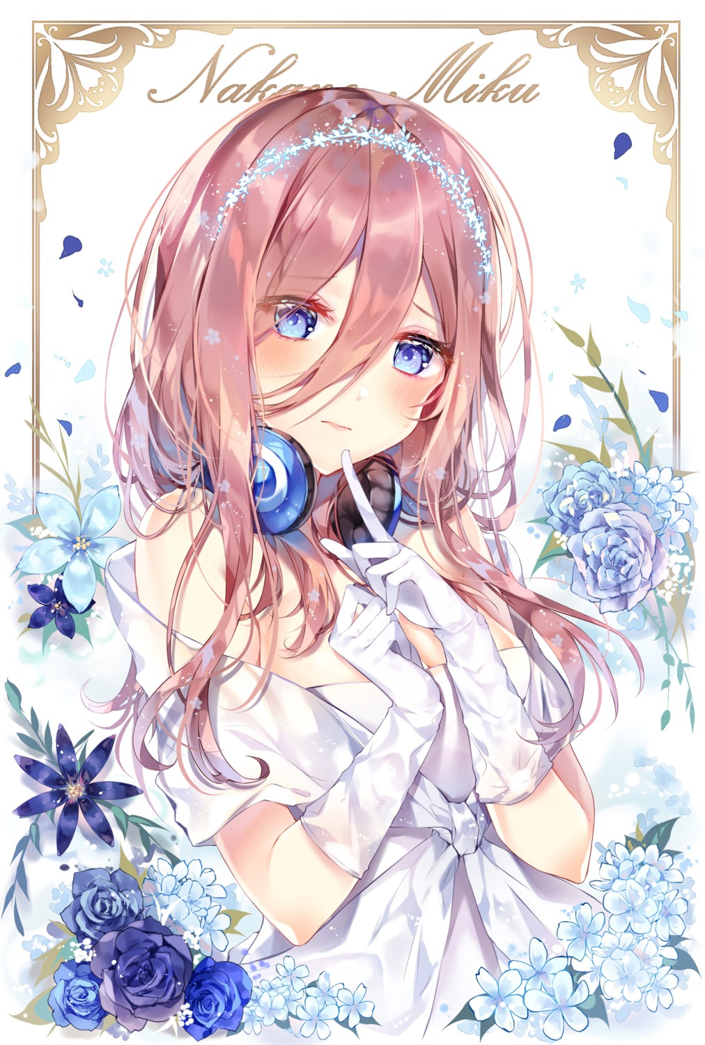 5-toubun_no_hanayome breast_hold dress headphones nakano_miku taya_oco