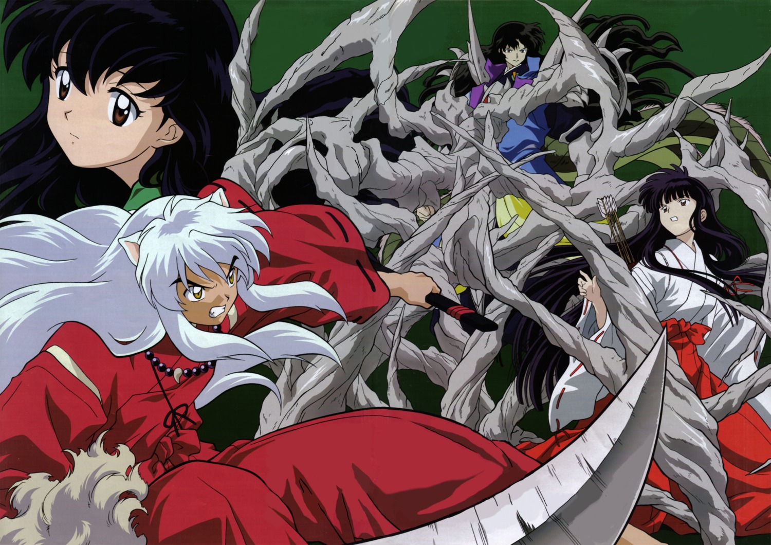 animal_ears higurashi_kagome inumimi inuyasha inuyasha_(character) japanese_clothes kikyou_(inuyasha) miko naraku