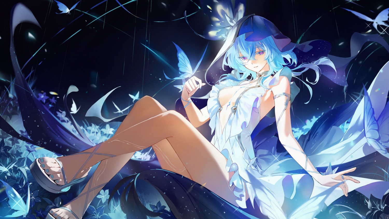 0jae dress heels no_bra see_through shorekeeper skirt_lift wallpaper wuthering_waves