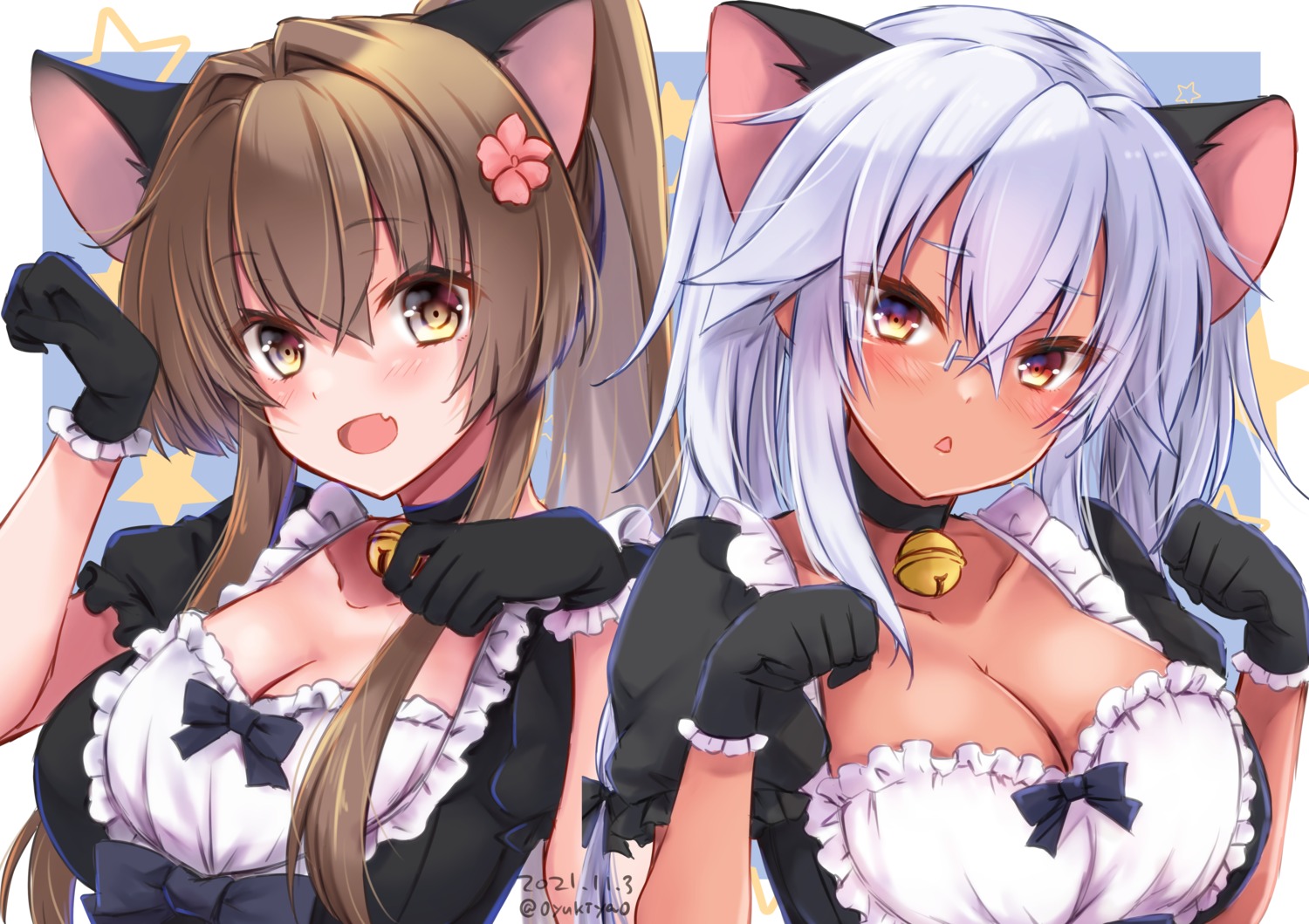 animal_ears cleavage kantai_collection maid mashiro_yukiya megane musashi_(kancolle) nekomimi yamato_(kancolle)