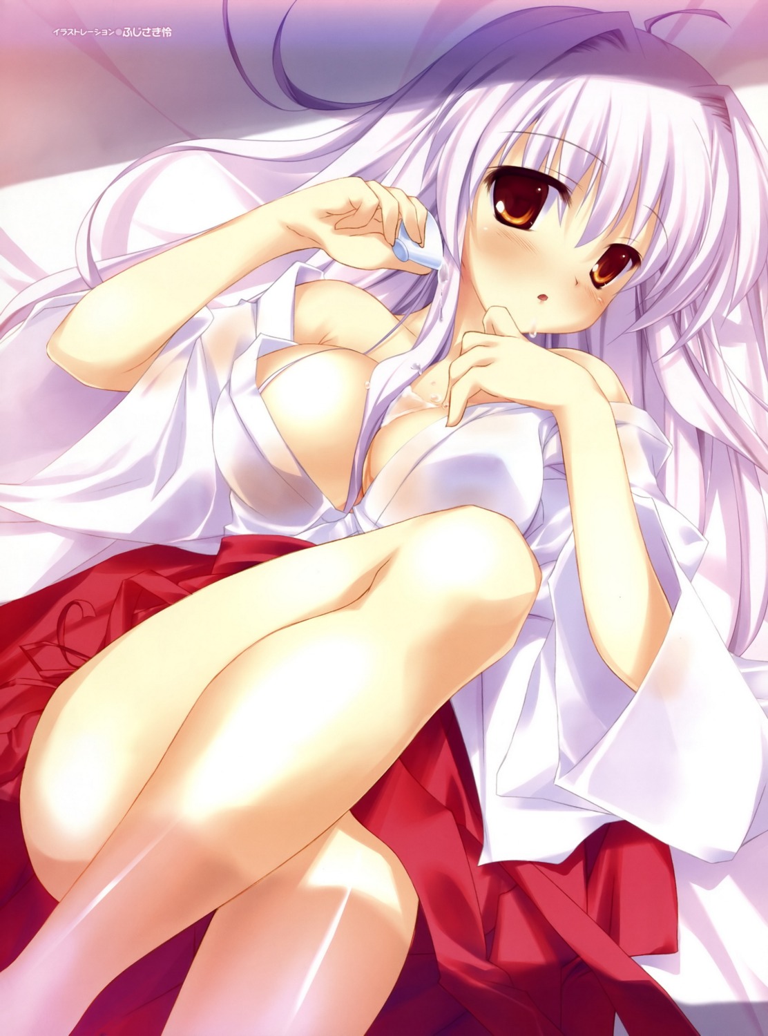 cleavage fujisaki_rei miko no_bra wet wet_clothes