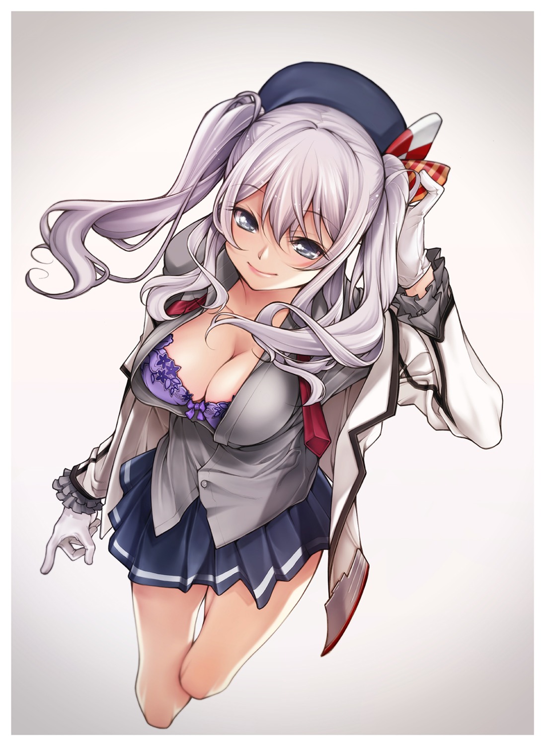 bra cleavage kantai_collection kashima_(kancolle) kubu_kurin open_shirt uniform