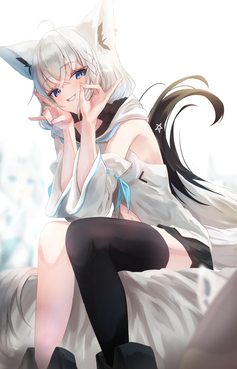 animal_ears hololive hololive_gamers izuno_(izunoyoshiki) kitsune shirakami_fubuki tail thighhighs