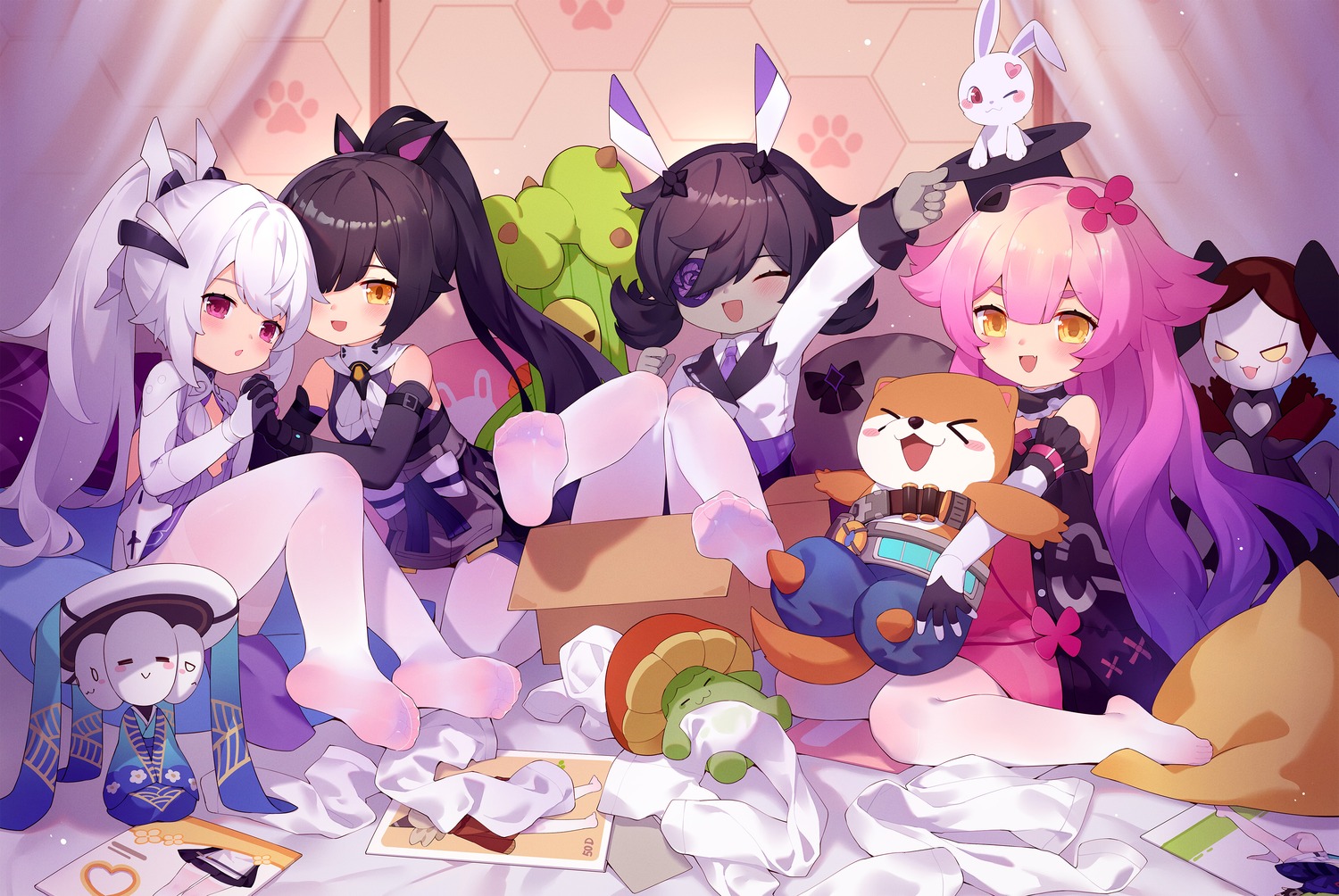 animal_ears bunny_ears eyepatch feet pantyhose tower_of_fantasy tsubasa_tsubasa yuri