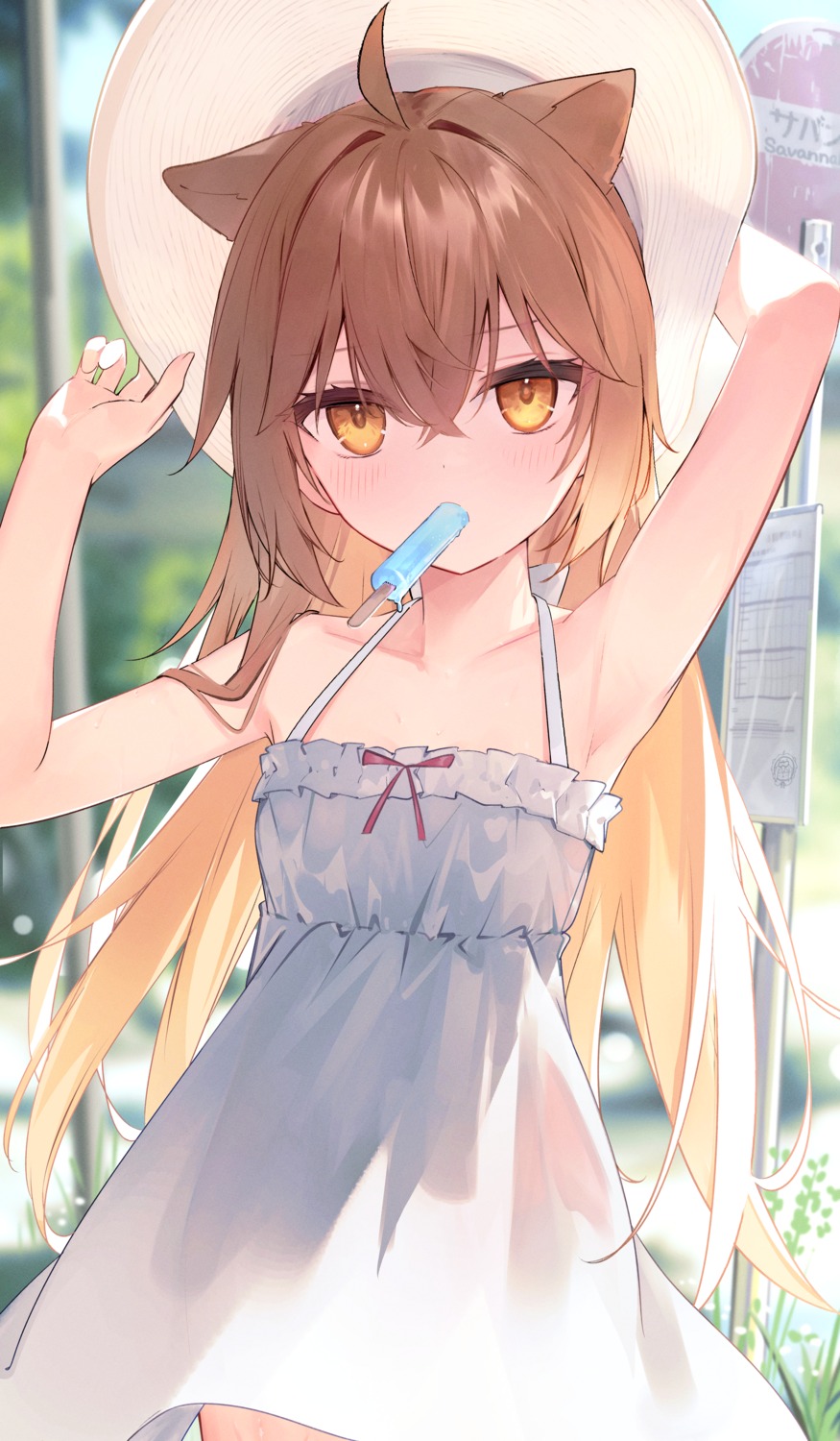 animal_ears cleavage dress indie_virtual_youtuber loli no_bra nopan rurudo_lion see_through summer_dress t6