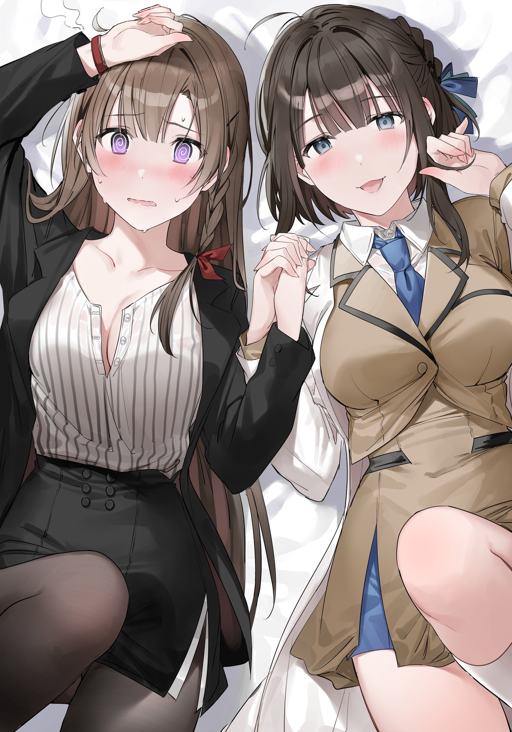 business_suit cleavage open_shirt pantyhose see_through uniform wet_clothes xretakex