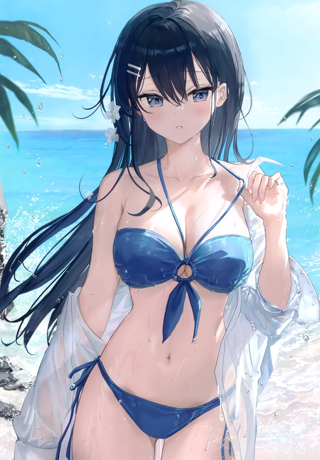 bikini dress_shirt fuumi natsuizaka_nao open_shirt radial_engine see_through swimsuits undressing wet wet_clothes