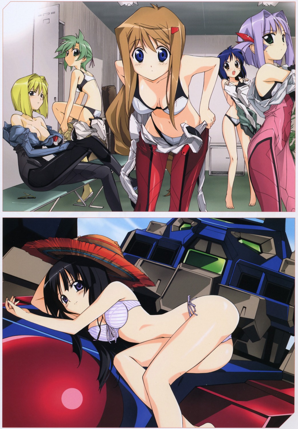 bikini bodysuit bra cleavage hiiragi_akao jinki jinki_extend kawamoto_satsuki kousaka_rui mecha mel_j_vanette pantsu swimsuits tachibana_elnie tsunashima_shirou tsuzaki_aoba undressing