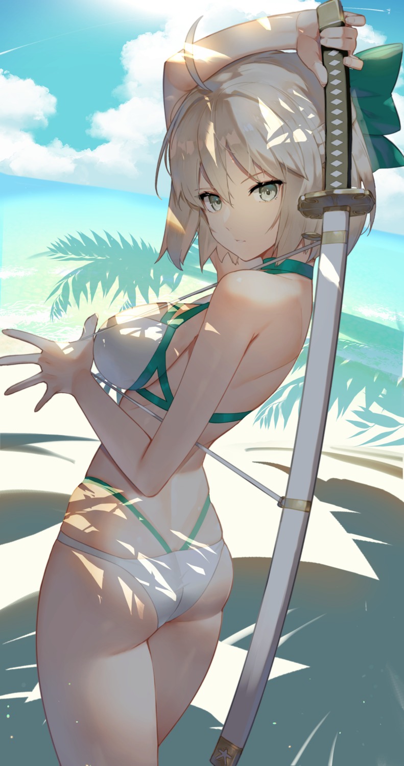 ass bikini fate/grand_order okita_souji_(fate) scottie swimsuits sword