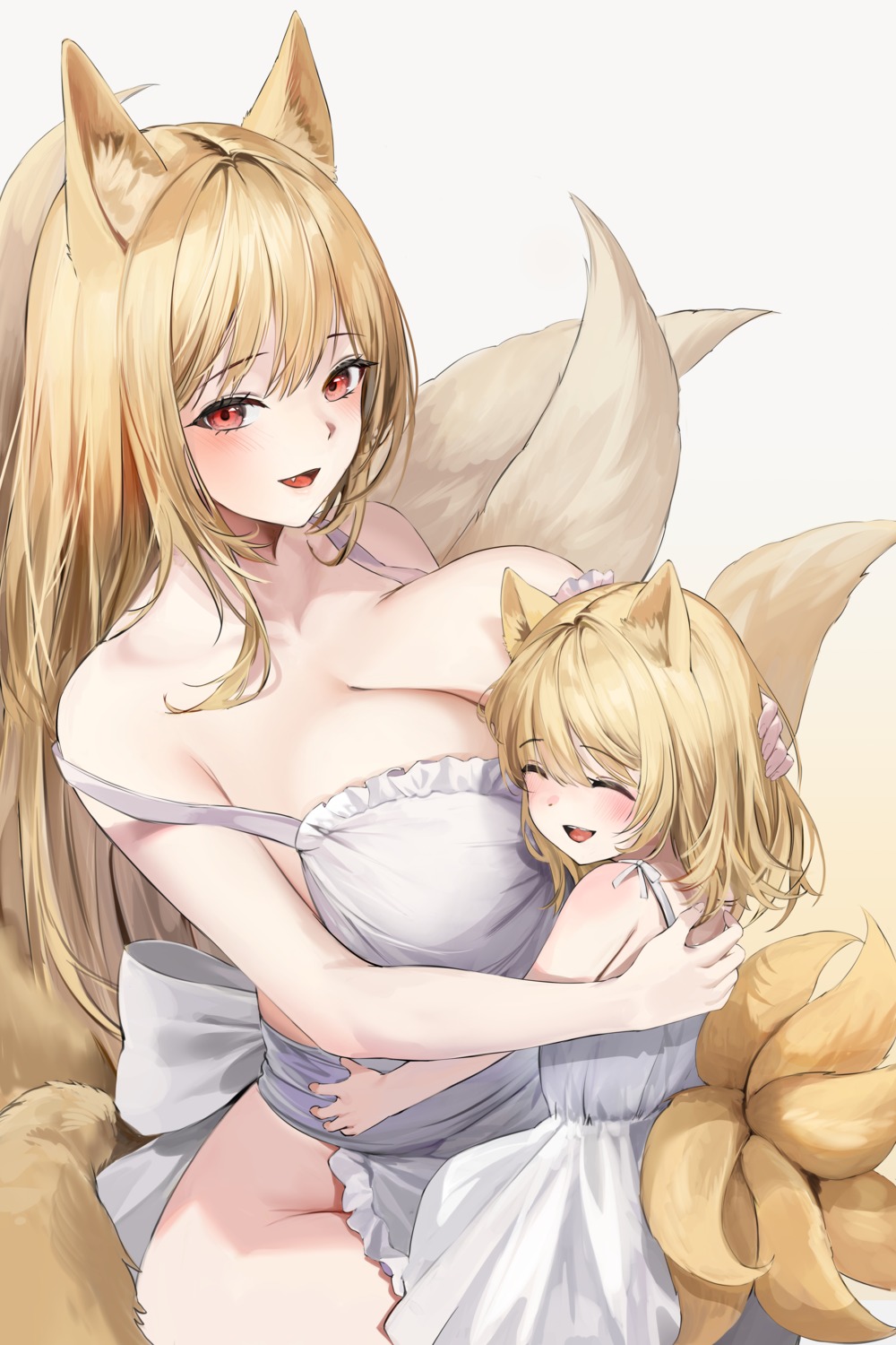 animal_ears dress kitsune lillly naked_apron summer_dress tail