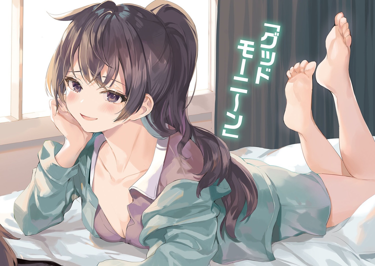 cleavage feet momoko_(momopoco) no_bra pajama suou_yuki tokidoki_bosotto_roshia-go_de_dereru_tonari_no_alya-san