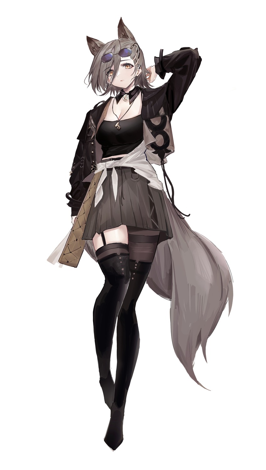 animal_ears arknights cleavage megane penance stockings tail thighhighs yuanqi_(chriu)