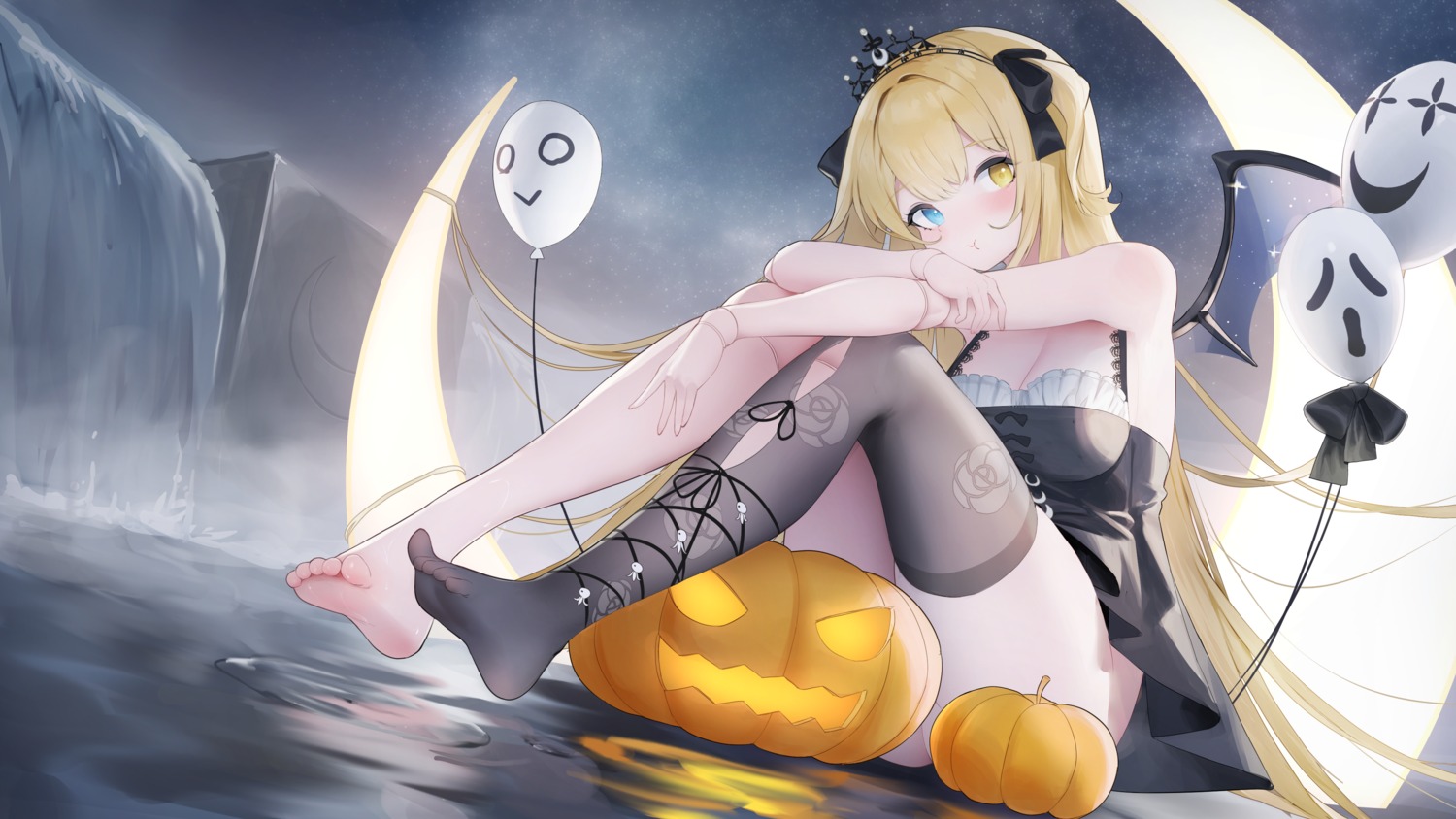 feet halloween heterochromia pantsu skirt_lift thighhighs wallpaper wings yashemao_qishi