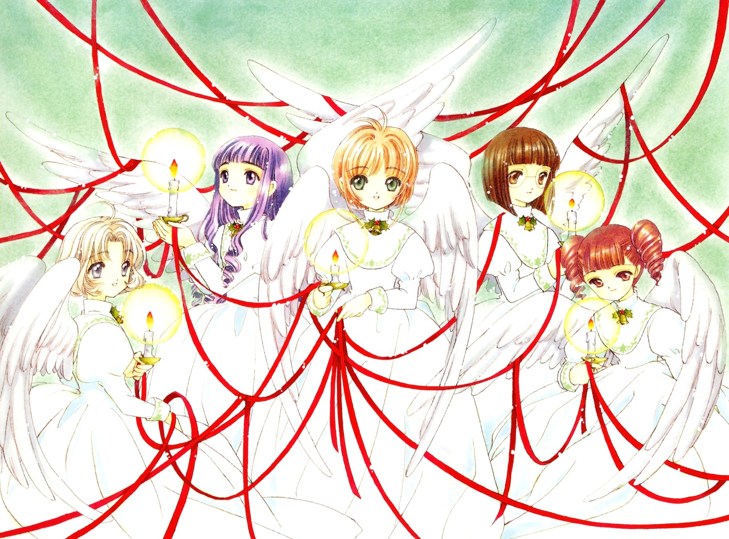 card_captor_sakura christmas clamp daidouji_tomoyo dress fixed kinomoto_sakura mihara_chiharu sasaki_rika wings yanagisawa_naoko