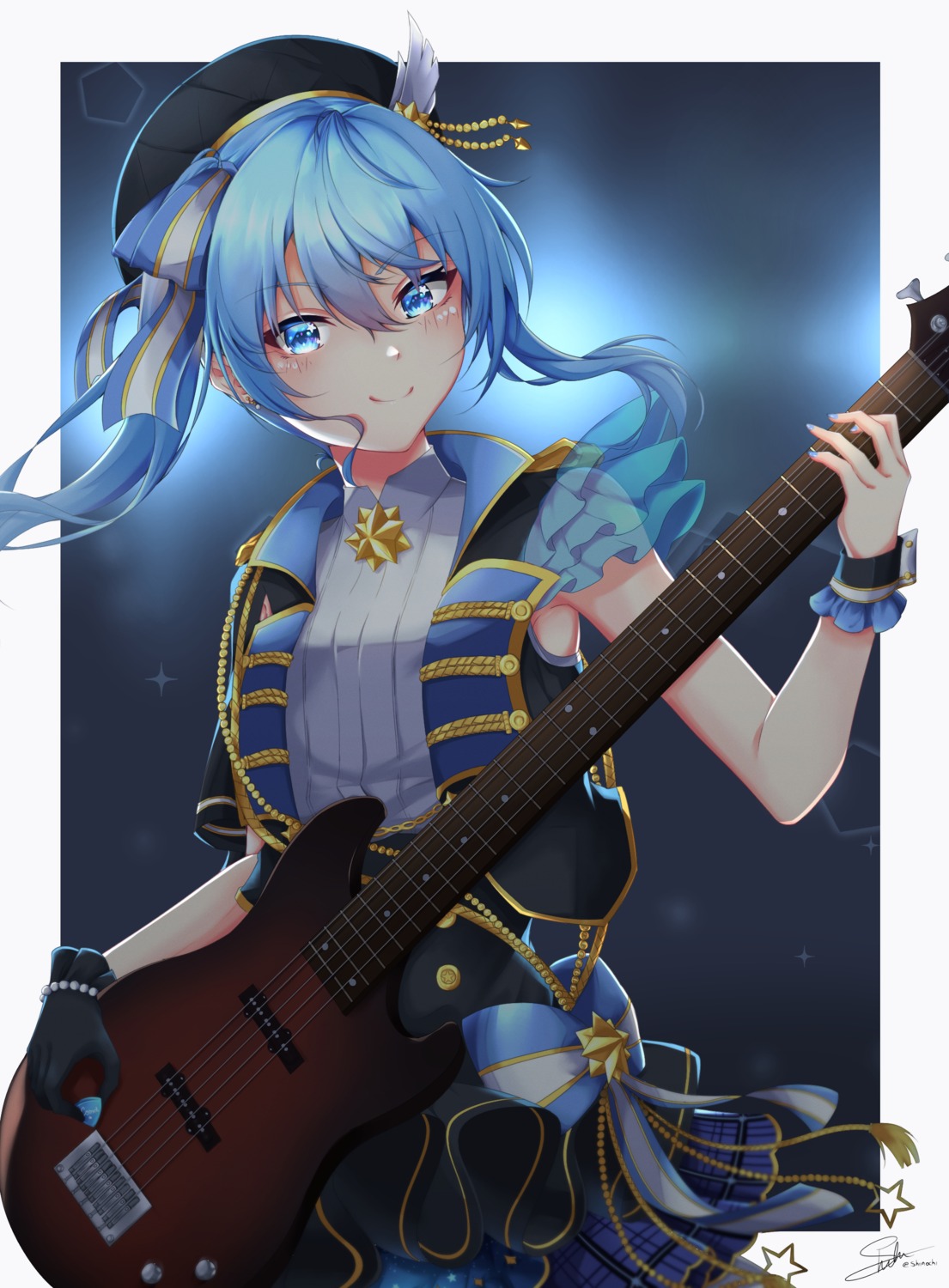 guitar hololive hoshimachi_suisei shiinochi uniform