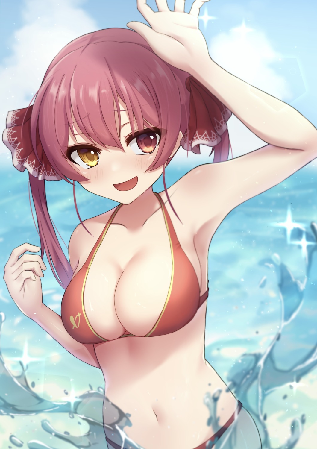 bikini heterochromia hololive houshou_marine omurai swimsuits wet