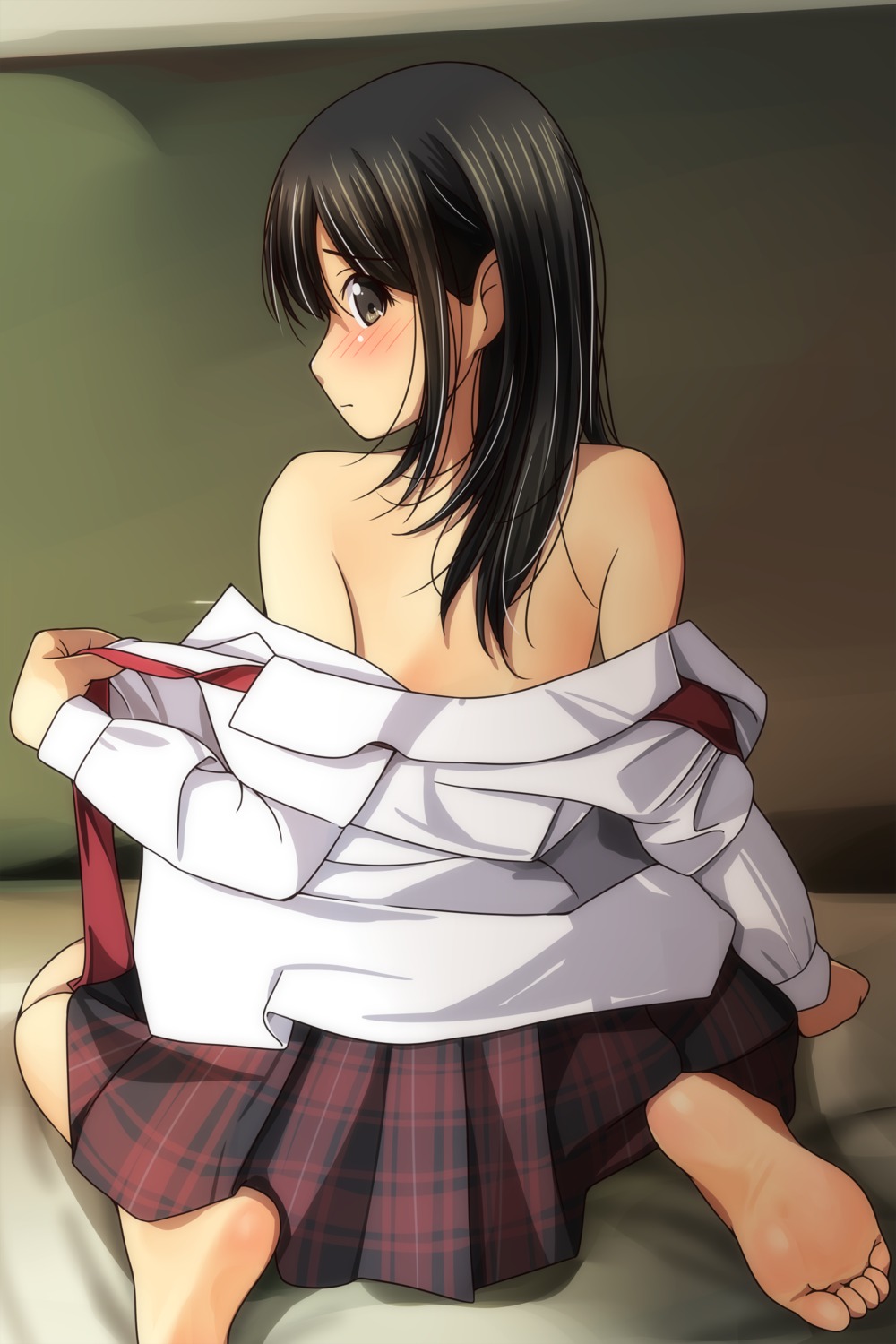 feet matsunaga_kouyou open_shirt seifuku undressing