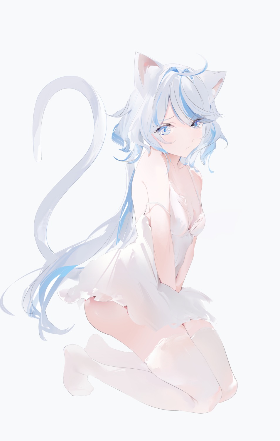 animal_ears artist_revision dress furina genshin_impact heterochromia maomoking nekomimi see_through tail thighhighs