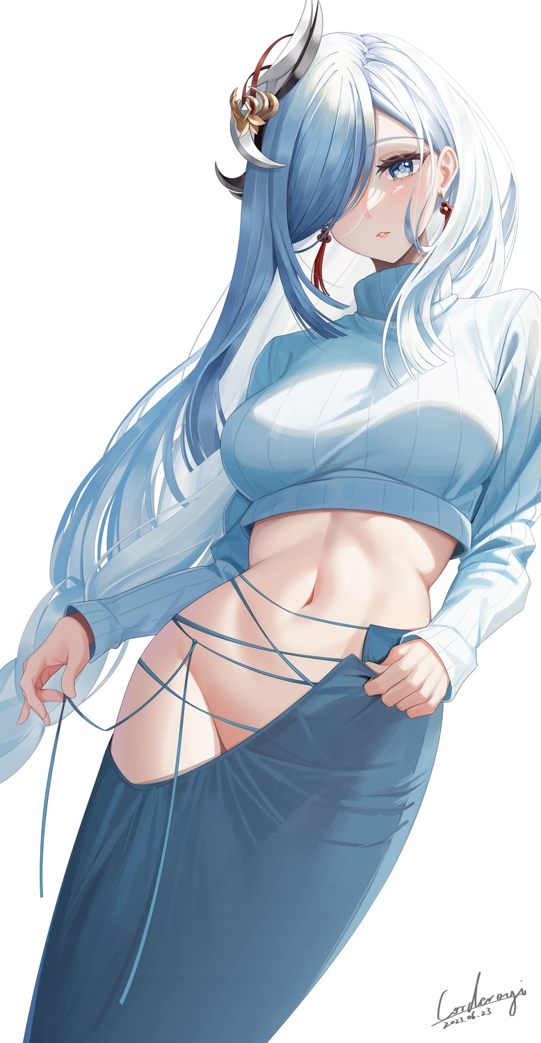 corderoy genshin_impact nopan shenhe sweater undressing