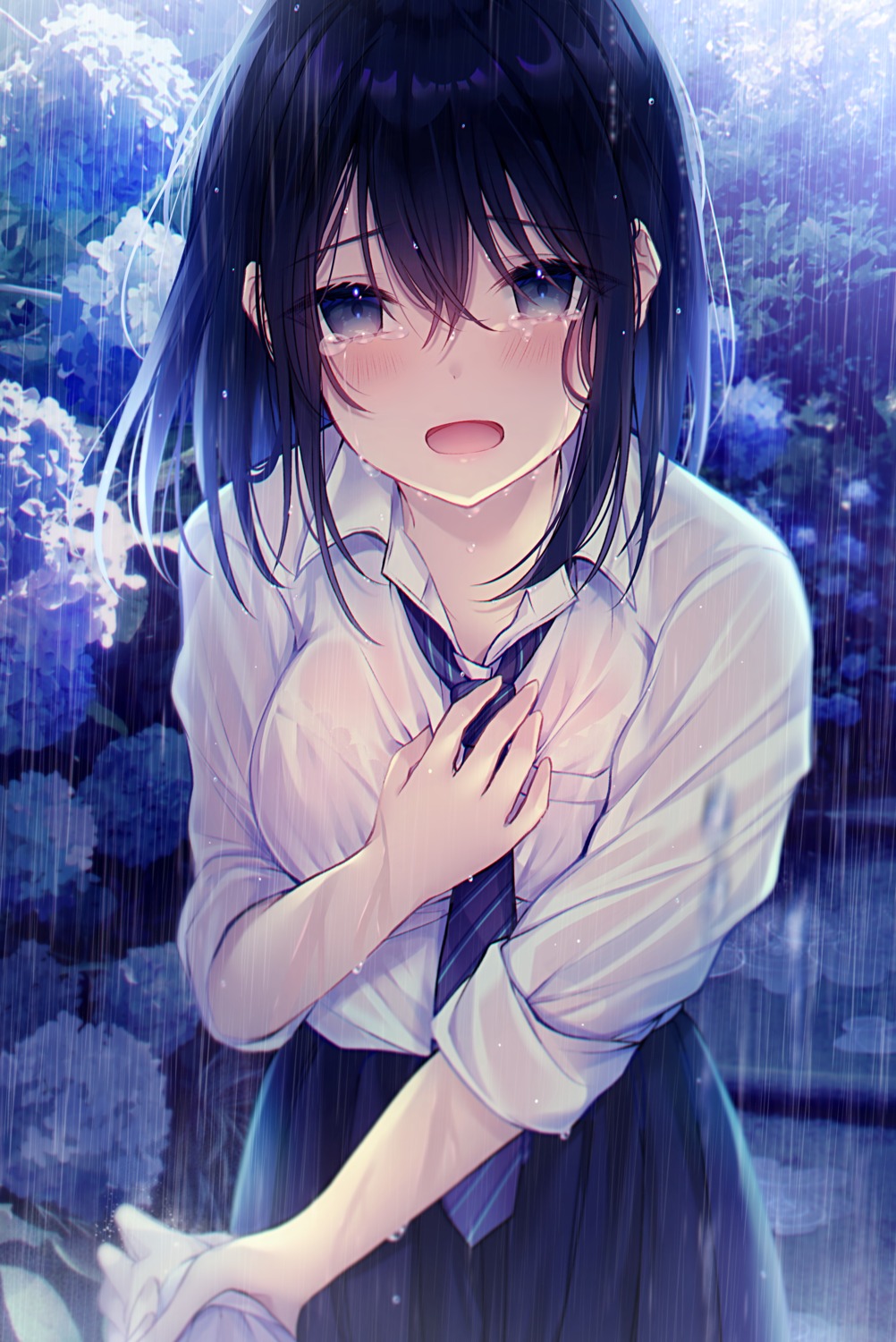 breast_hold kuro_namako see_through seifuku wet wet_clothes