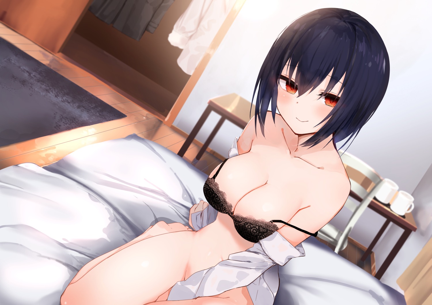 amamitsu_kousuke bottomless bra dress_shirt open_shirt