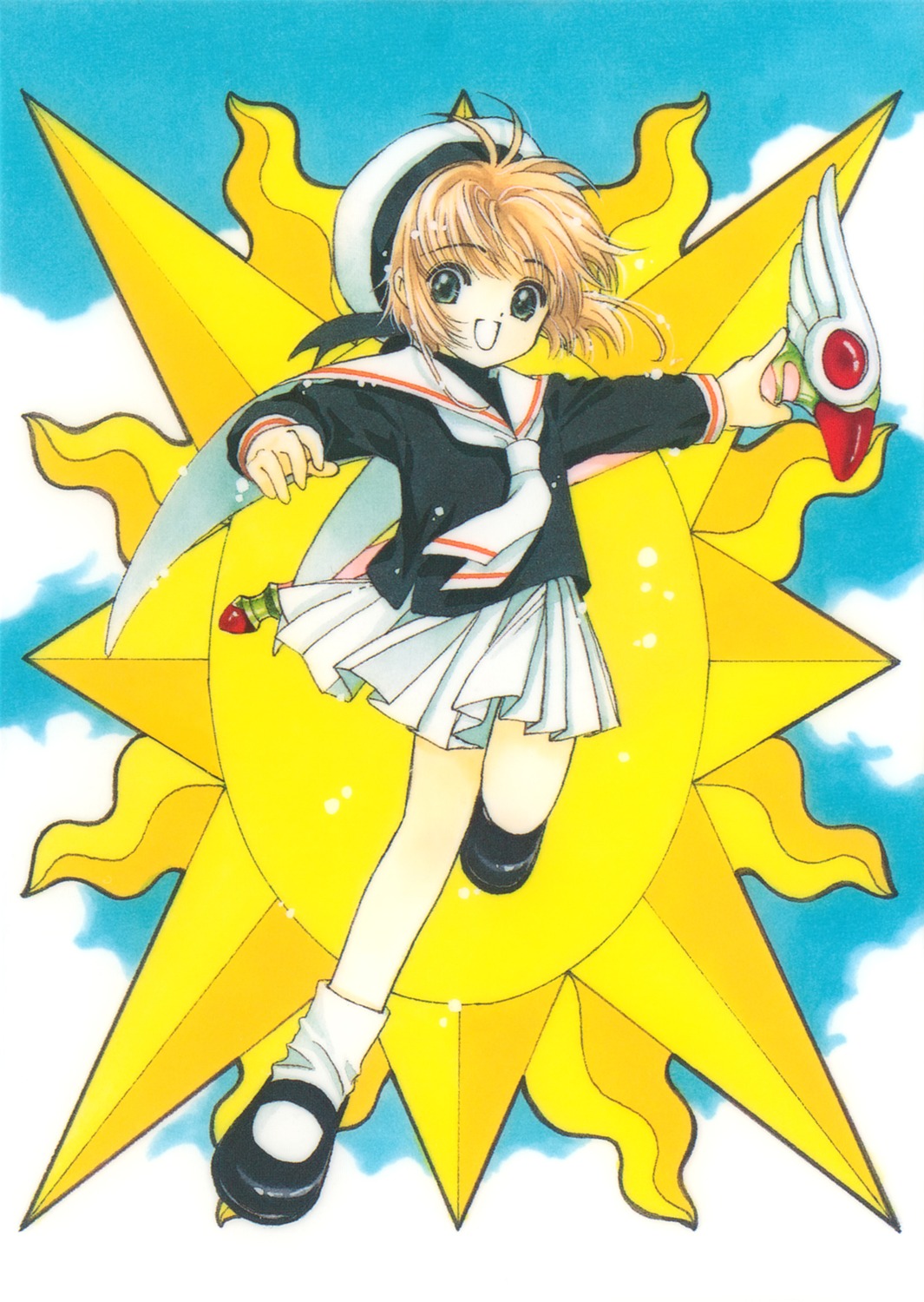 card_captor_sakura clamp kinomoto_sakura paper_texture seifuku weapon