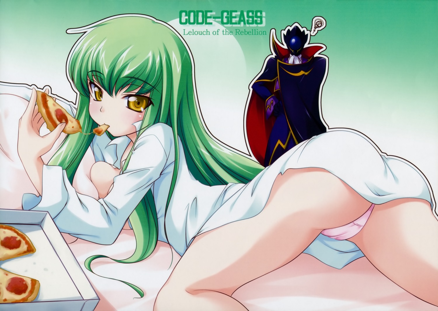 an_an_wanco c.c. cleavage code_geass dress_shirt pantsu suzutsuki zero_(code_geass)