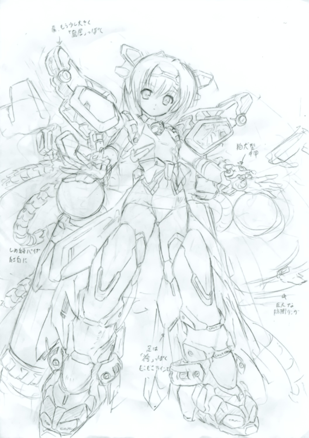 komatsu_e-ji mecha_musume monochrome sketch