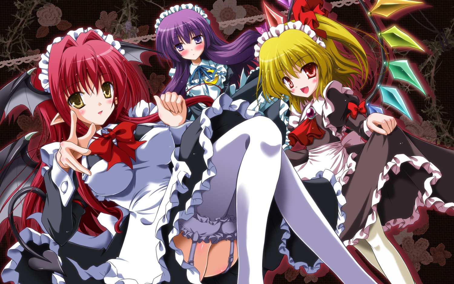 flandre_scarlet koakuma maid patchouli_knowledge stockings thighhighs touhou wallpaper yamu