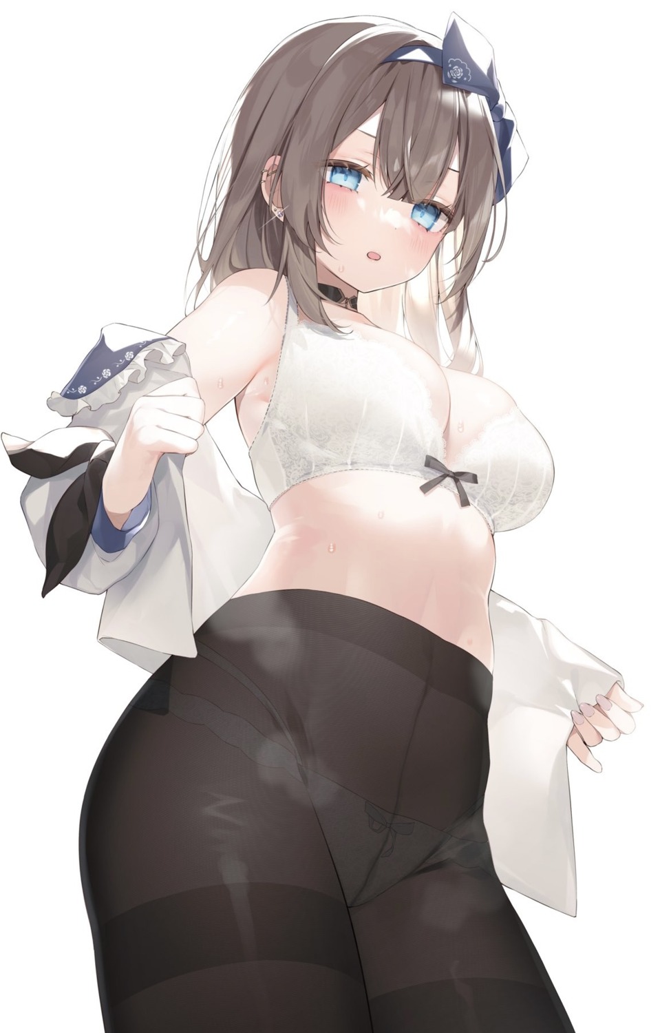 bra open_shirt pantsu pantyhose see_through tamafurin undressing