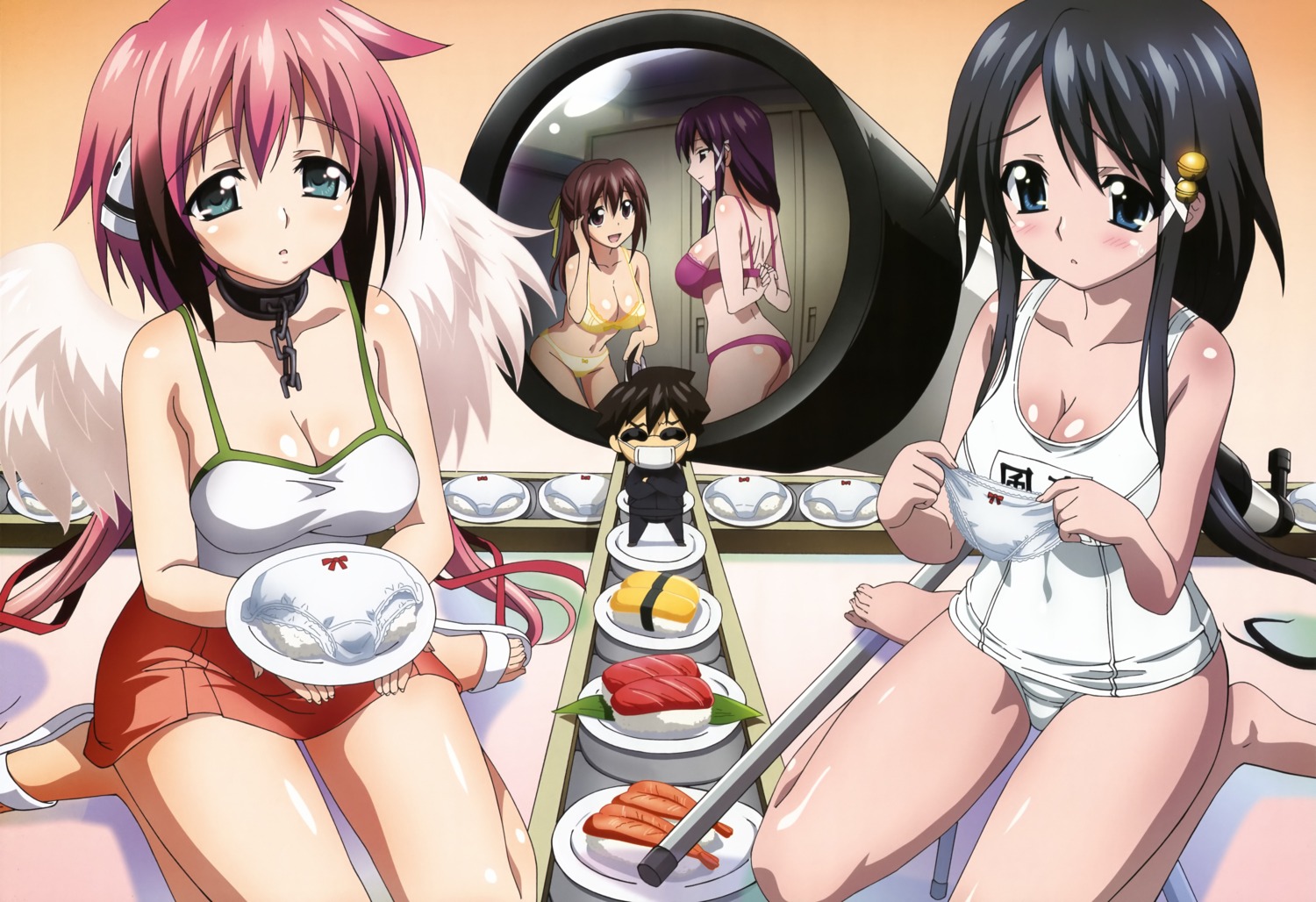 bra cleavage ikaros kawai_momoko kazane_hiyori mitsuki_sohara pantsu sakurai_tomoki satsukitane_mikako school_swimsuit sora_no_otoshimono swimsuits wings