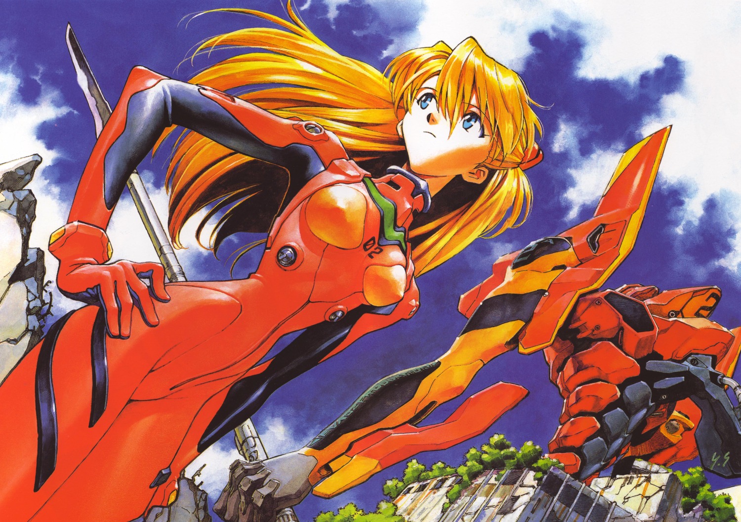 bodysuit erect_nipples eva_02 fixme neon_genesis_evangelion sadamoto_yoshiyuki souryuu_asuka_langley weapon